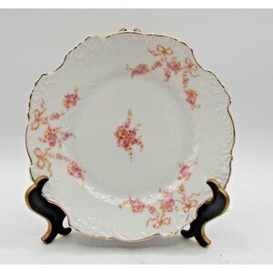 Hermann Ohme German Silesia Plate Floral Bow Pink Gold Gild Porcelain 40s Replac